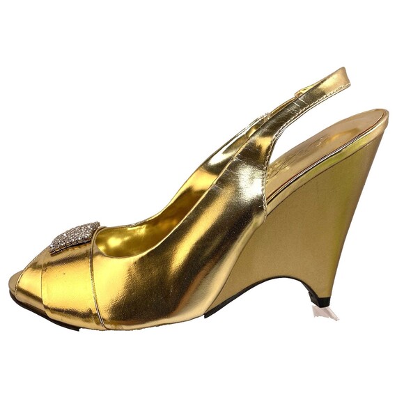 Db Dk Fashion Pump Women's Szes 6.5 4" Heel Slingback Peep Toe Gold Rhinestones - Picture 5 of 11